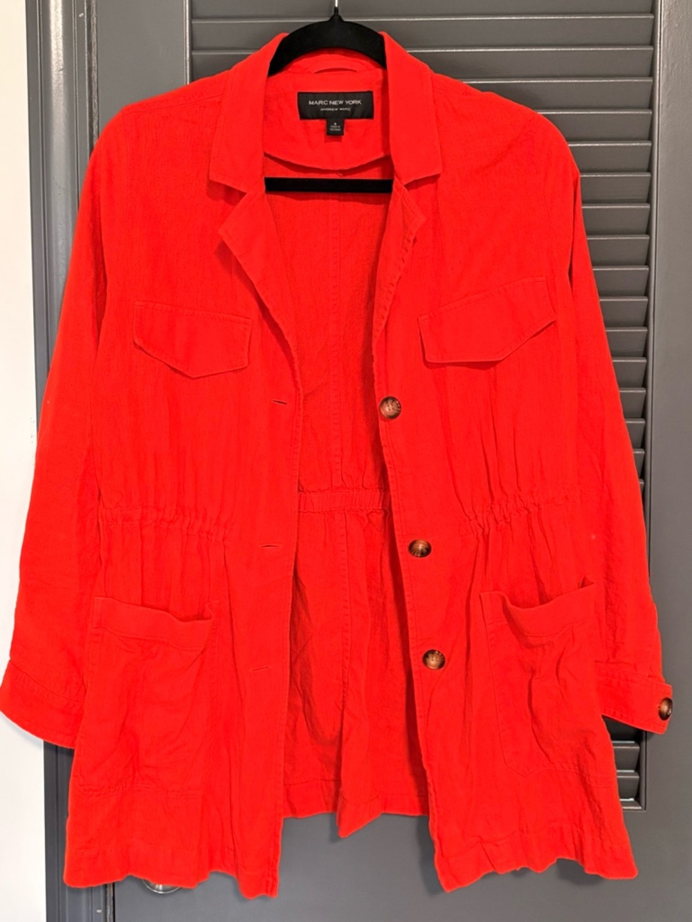 Marc New York Linen Bright Red Drawstring-Waist Utility Jacket